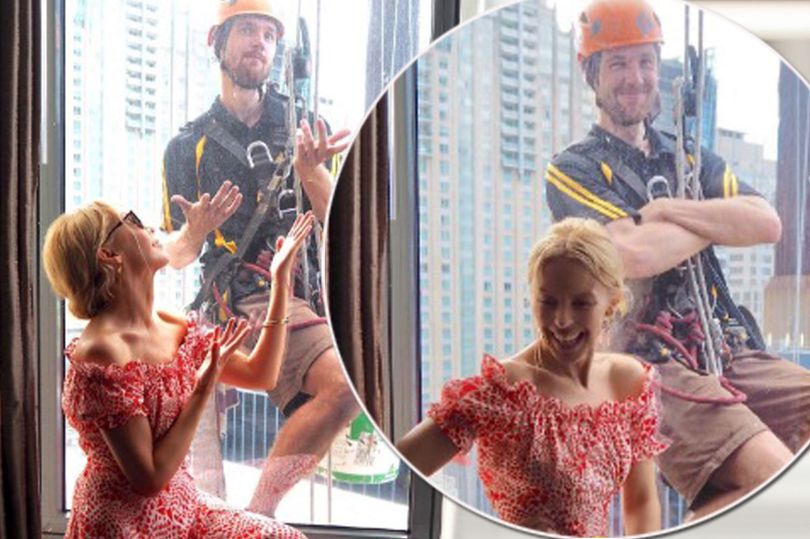 Window Cleaner Photobombs Singer