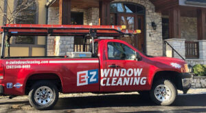 E-Z Window Cleaning Truck at Residential Window Cleaning job
